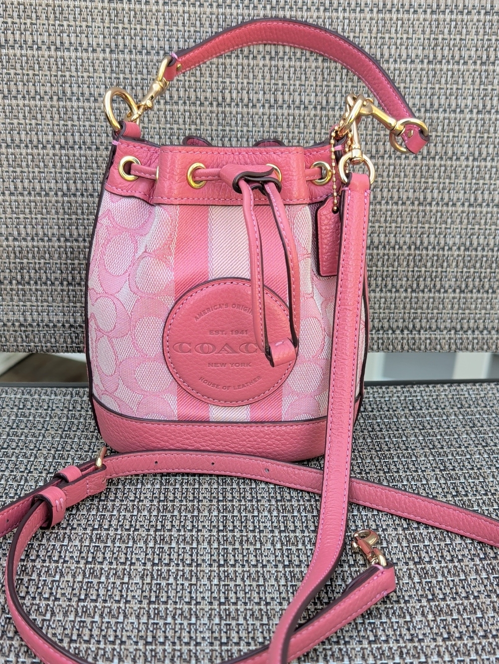 Coach Taffy Jacquard Mini Dempsey Bucket Bag (C8322) GUC